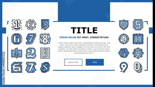 Numbers Numeral Title Landing Web Page Header Banner Template Vector. One Two Three Four Five Six Seven Eight Nine Zero Numbers Different Style, Numerical Illustration