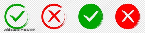 Green check mark icon and red cross mark. checklist signs, approval badge, vector illustration