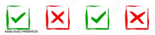 Green check mark icon and red cross mark. checklist signs, approval badge, vector illustration