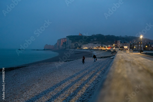 View of Cliffs and Beach at Etretat in the Evening Normandy France. High quality photo