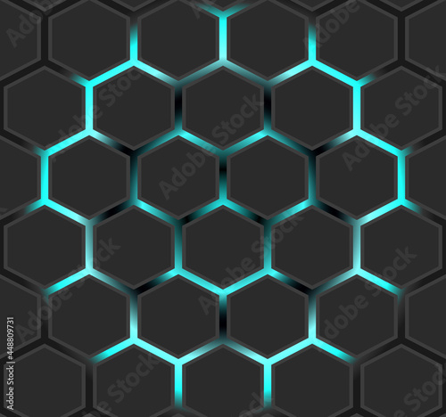 Fototapeta Naklejka Na Ścianę i Meble -  
illustration of hexagon texture black background, vector geometric seamless pattern.