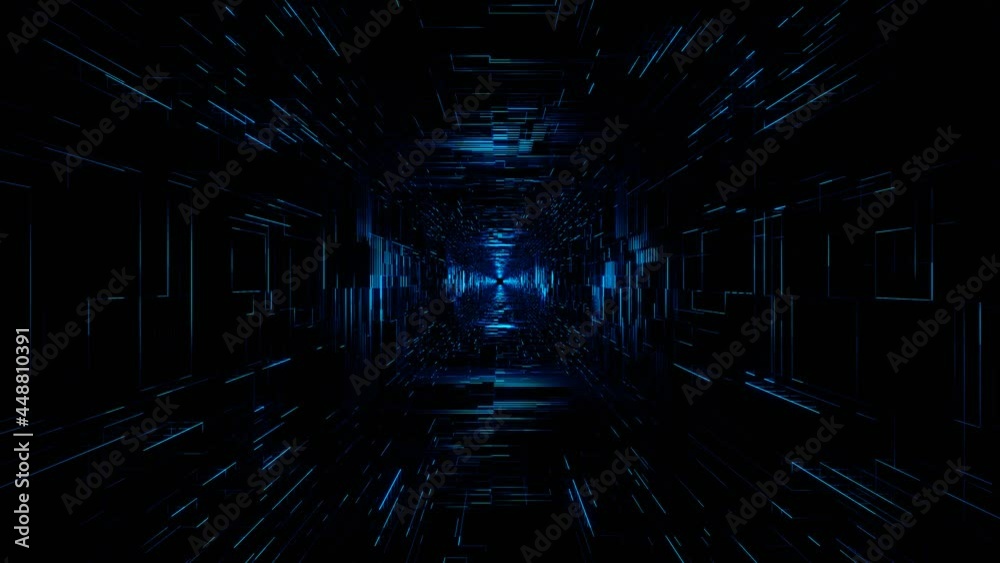 flight into cosmic web structure, neon blue square sci-fi tunnel. VJ loop