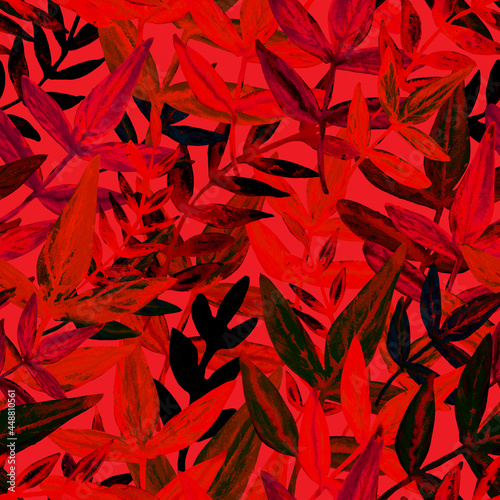 Wallpaper Mural Botanical Seamless watercolor pattern with leaves. Fashionable botanical design. Hand drawing. Background for textile, paper, and other print and web projects. Design for banner, poster, print. Torontodigital.ca