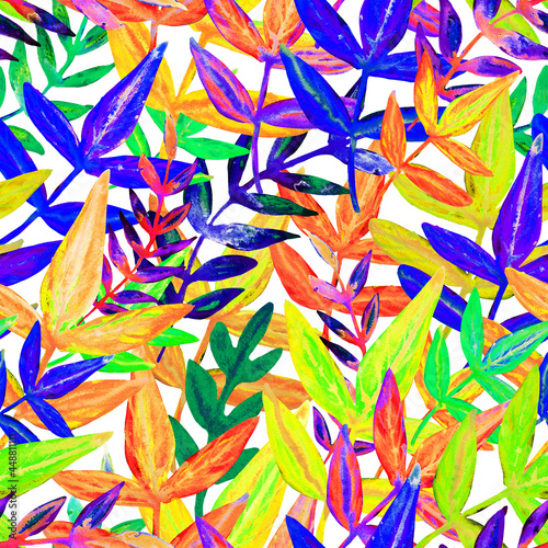 Wallpaper Mural Botanical Seamless watercolor pattern with leaves. Fashionable botanical design. Hand drawing. Background for textile, paper, and other print and web projects. Design for banner, poster, print. Torontodigital.ca
