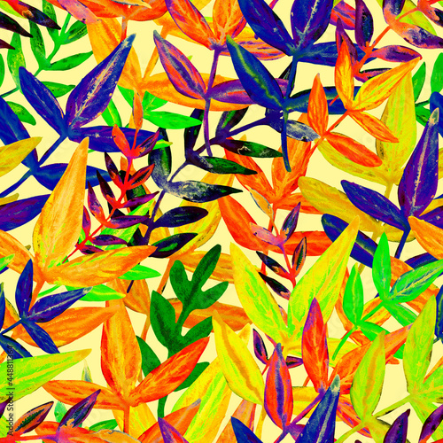 Wallpaper Mural Botanical Seamless watercolor pattern with leaves. Fashionable botanical design. Hand drawing. Background for textile, paper, and other print and web projects. Design for banner, poster, print. Torontodigital.ca
