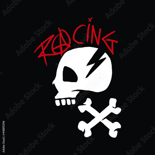 skull head bone icon vector. drawing illustration of a skull with a headphone on. design graphics for a tattoo, icon, symbol, etc.