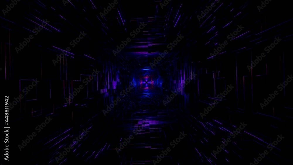 Flight into cosmic web structure, neon sci-fi tunnel. VJ loop motion graphics