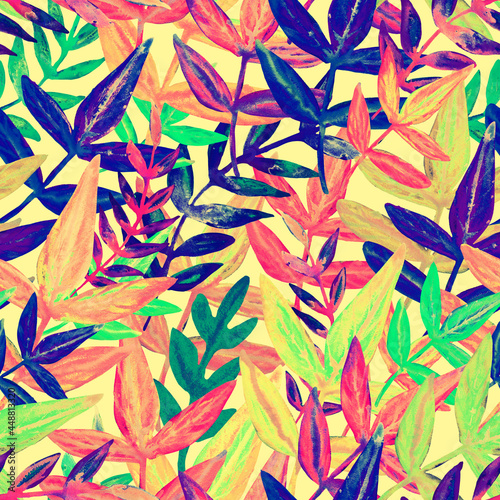 Wallpaper Mural Botanical Seamless watercolor pattern with leaves. Fashionable botanical design. Hand drawing. Background for textile, paper, and other print and web projects. Design for banner, poster, print. Torontodigital.ca