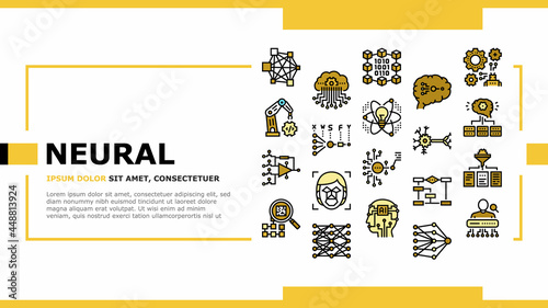 Neural Network And Ai Landing Web Page Header Banner Template Vector. Biological And Binary Neural Network, Mathematical And Artificial Model, Algorithm And Learn Illustration
