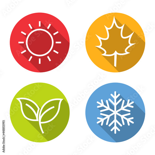 Summer, Spring, Autumn, Winter season set symbol. four season icon with long shadow. vector illustration in flat style modern design. isolated on white background.