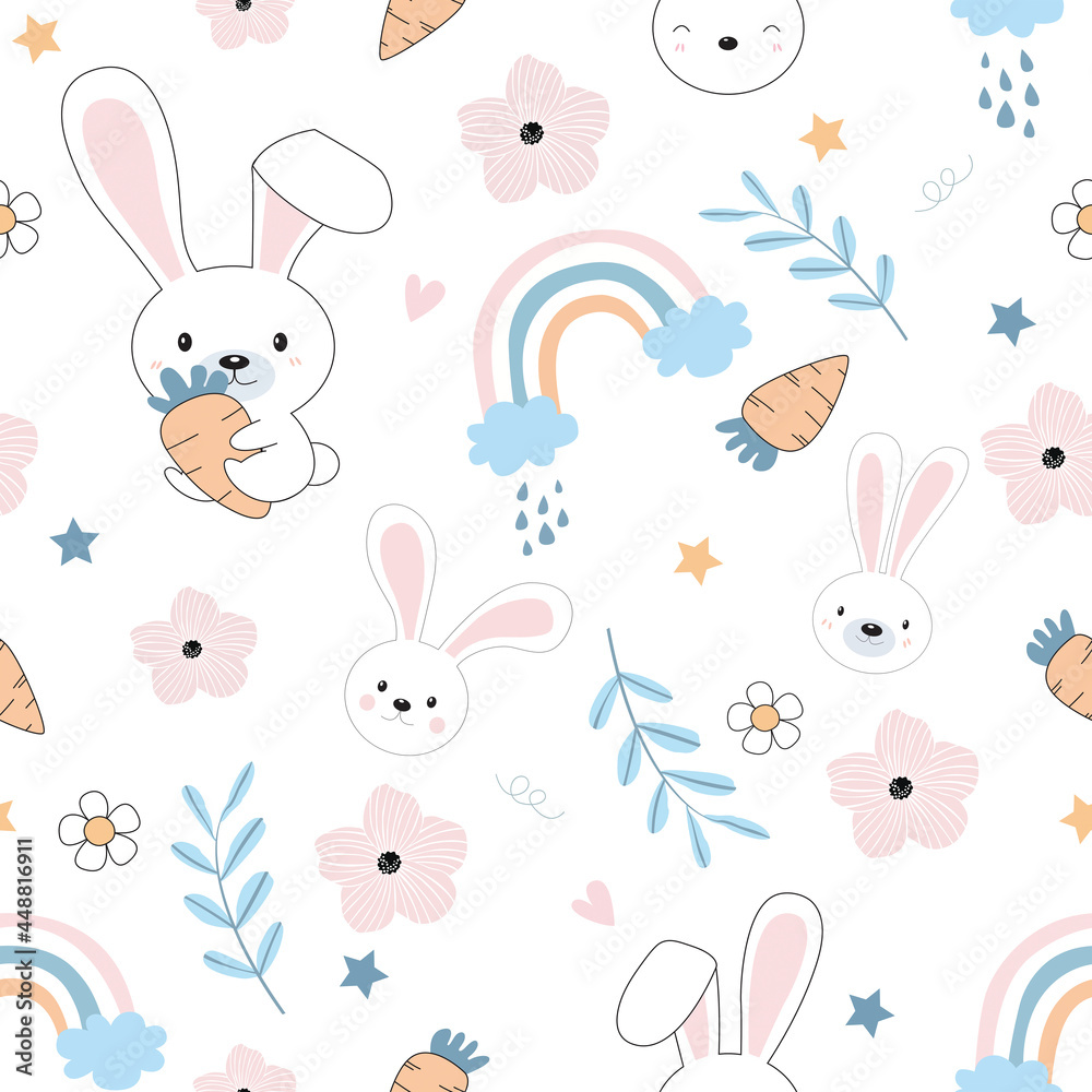 easter rabbits pattern . floral background. The elegant the template for design.