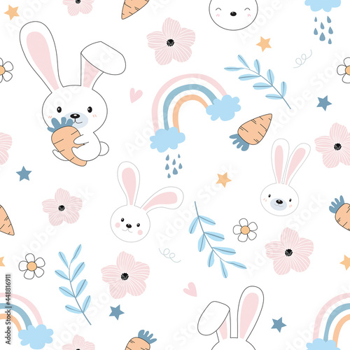 easter rabbits pattern . floral background. The elegant the template for design.