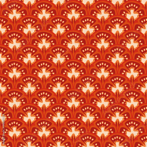 Fresh red tomato slices - Seamless Vector Square Pattern