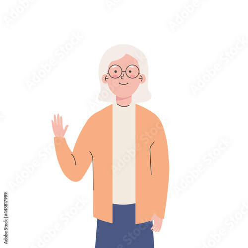 old woman waving hand