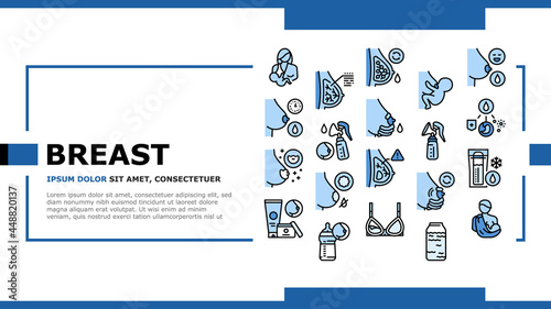 Breastfeeding Baby Landing Web Page Header Banner Template Vector. Newborn Child Feeding And Breastfeeding By Hour, Breast Pump And Silicone Pad Illustration