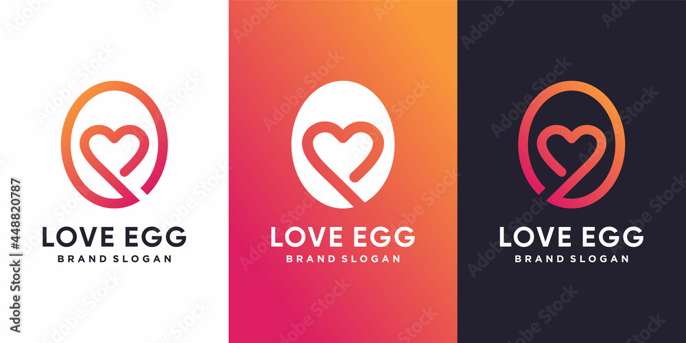 Love egg logo template with modern line art concept Premium Vector
