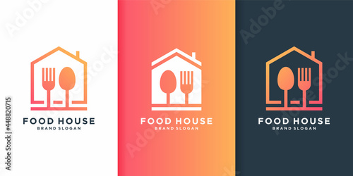 Food house logo with line art concept Premium Vector