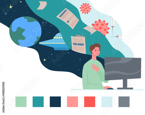 Fake news concept background flat, cartoon vector. Hoax social information