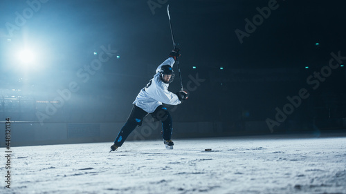 Photography Ice Hockey Rink Arena: Professional Player Training Alone