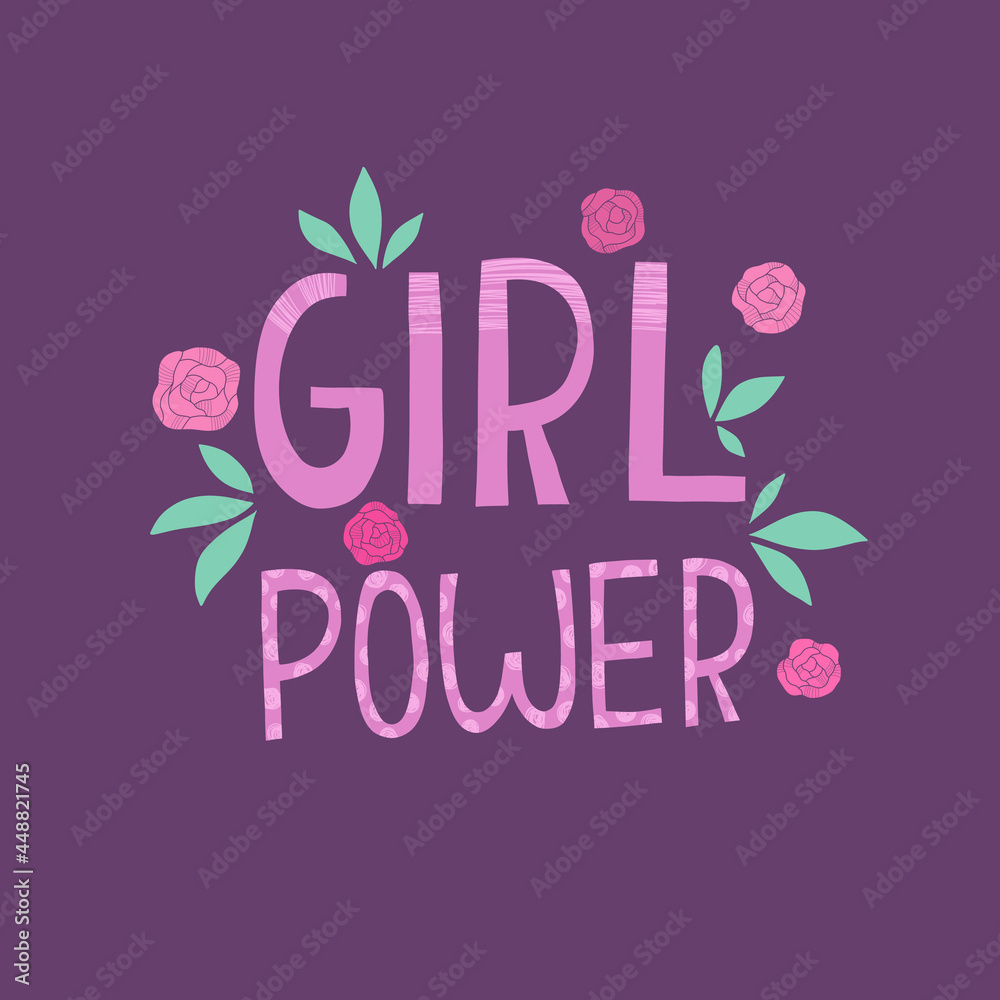 Girl power concept background flat, cartoon vector. Feminist quote