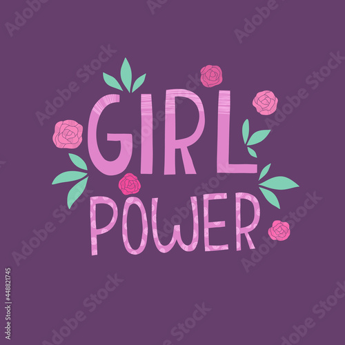Girl power concept background flat, cartoon vector. Feminist quote © lupascoroman