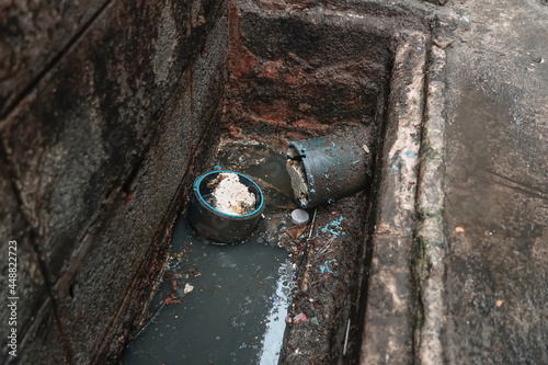 Wall Mural Sewer pipes that are clogged with grease.