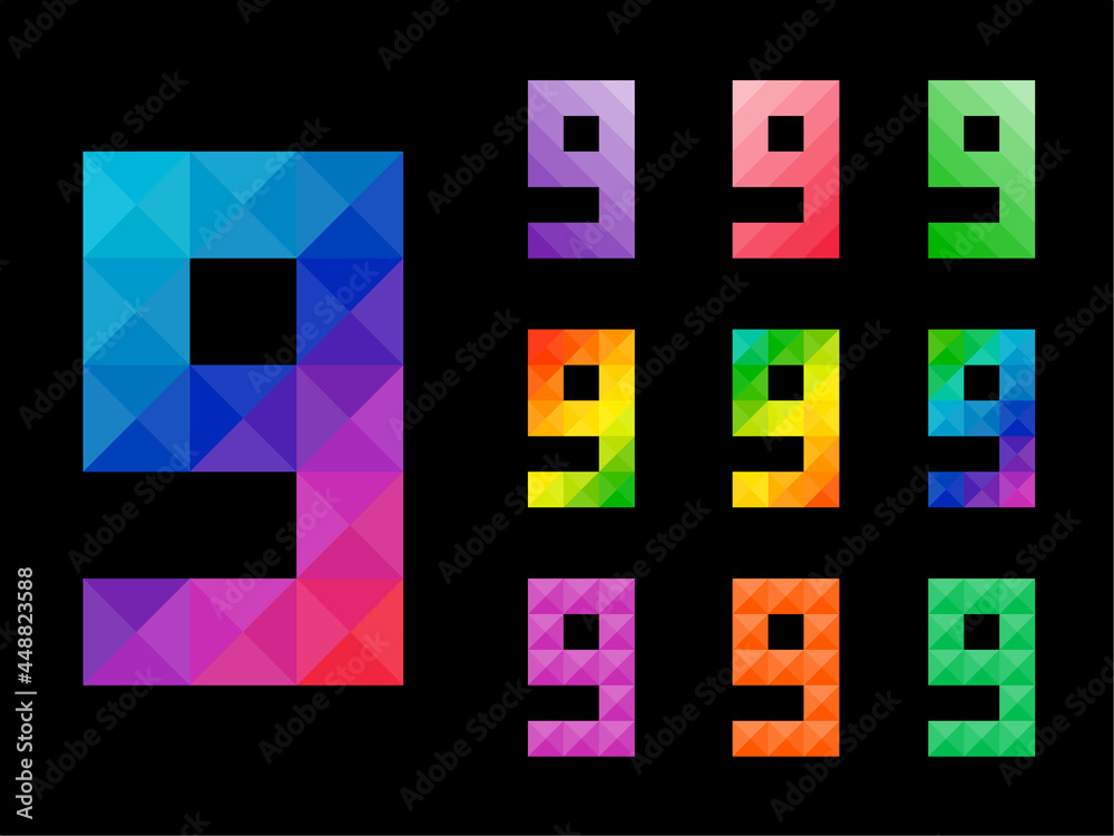 Set of colorful Number 9 with 3d concept art design. Good for web, app, or project element. Vector illustration.