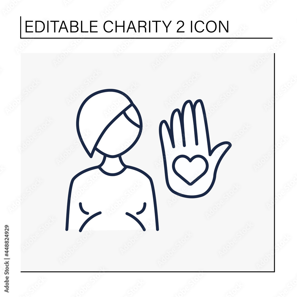 Abortion charities line icon.Advocating and caring for women to end pregnancy.Pregnancy-related problem. Charity concept. Isolated vector illustration. Editable stroke