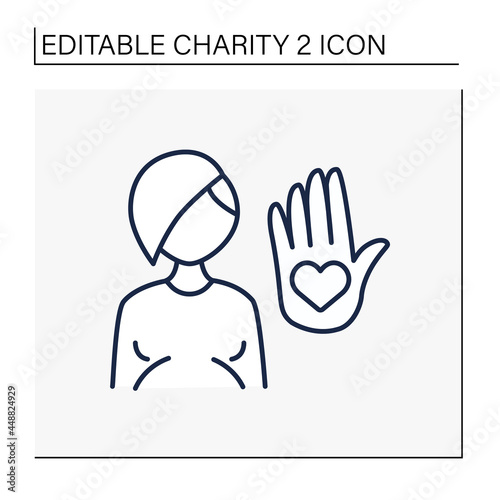 Abortion charities line icon.Advocating and caring for women to end pregnancy.Pregnancy-related problem. Charity concept. Isolated vector illustration. Editable stroke