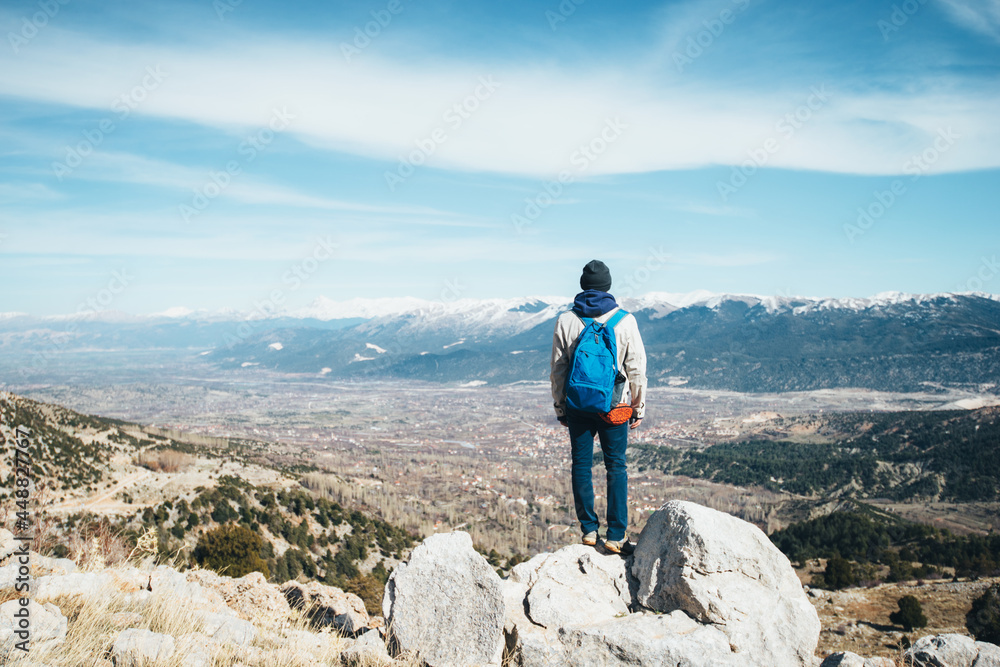 Fototapeta premium Man travel nature mountains landscape