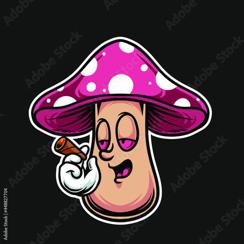 mushroom smoker cartoon illustration