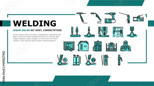 Welding Machine Tool Landing Web Page Header Banner Template Vector. Welding Equipment And Electrodes, Manual Arc And Plasma, Electroslag And Spot Illustration