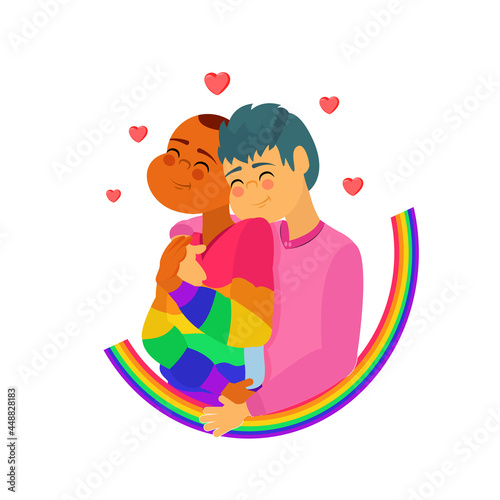 Happy homosexual couple with lgbt rainbow colors Vector
