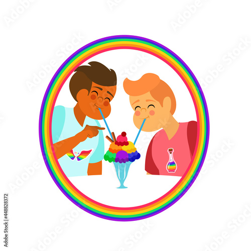 Happy homosexual couple with lgbt rainbow colors Vector