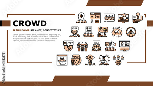 Crowdsourcing Business Landing Web Page Header Banner Template Vector. Internet Advertising And Social Media Promotion, Idea And Viral Marketing Crowdsourcing Illustration