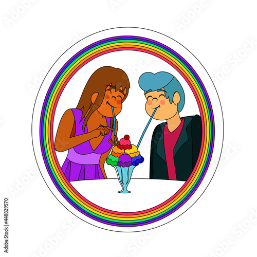 Happy homosexual couple with lgbt rainbow colors Vector