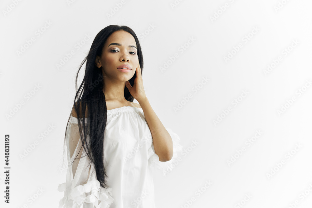 pretty woman african appearance fashion makeup light background pretty woman african appearance fashion makeup light background