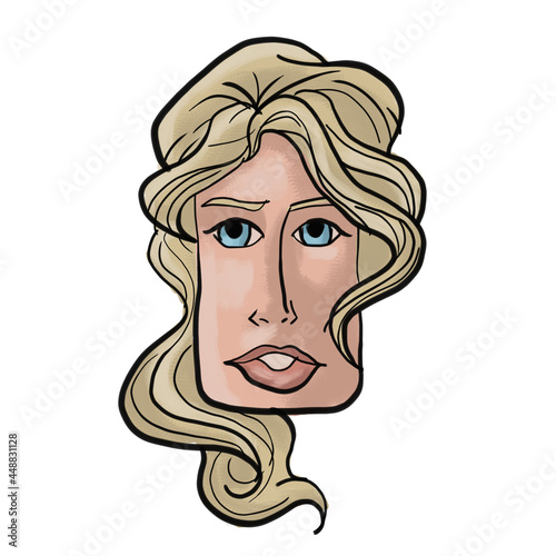 Elongated rectangular face of beautiful blonde woman with blue eyes. (ID: 448831128)