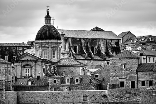 Churches, bell towers and roofs of houses in the city of Dubrovnik