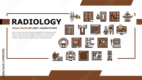 Radiology Equipment Landing Web Page Header Banner Template Vector. Mri And Ultrasound, Ct Scan And Fluoroscope Radiology Hospital Medical Device Illustration