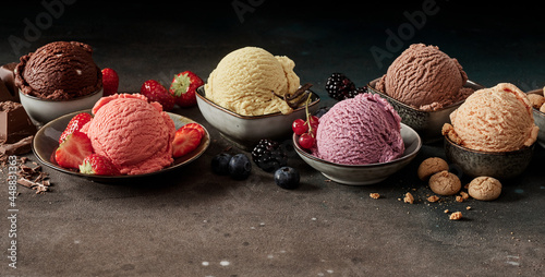 Fototapeta Naklejka Na Ścianę i Meble -  Yummy ice cream scoops of various favors