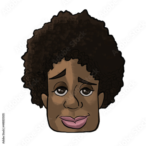 Rectangular face of beautiful black woman with black power hair and beautiful black eyes (ID: 448831505)