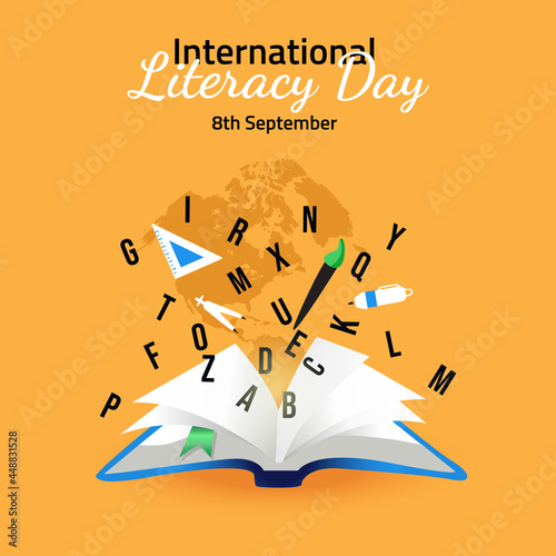 International Literacy Day Illustration With Open Book photo