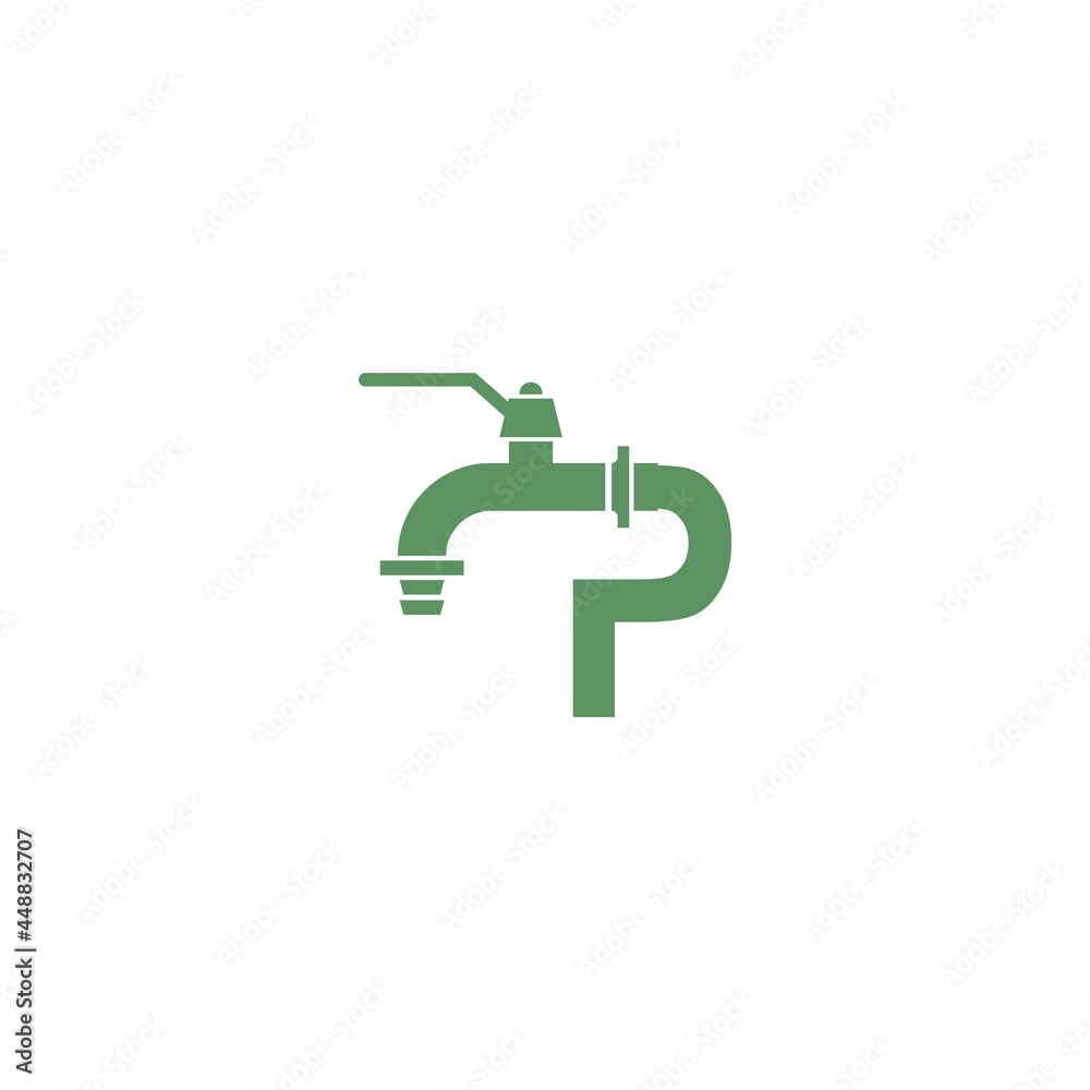 Faucet icon with letter P logo design vector