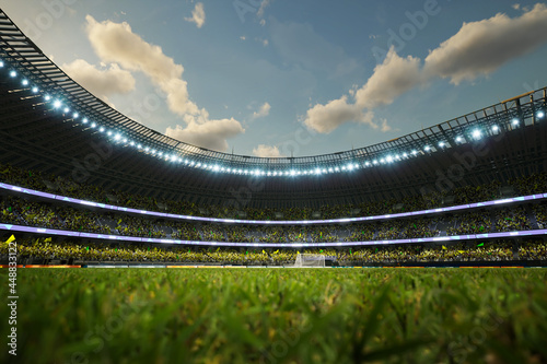 soccer stadium evening arena with crowd fans 3D illustration. High quality 3d illustration © AStakhiv