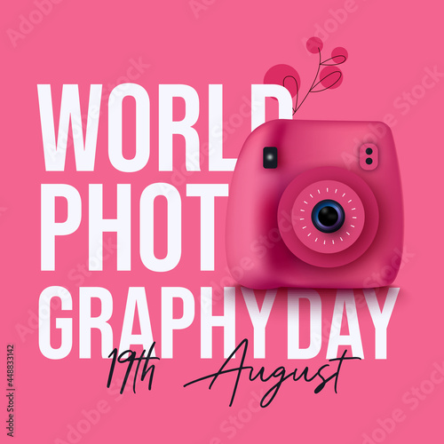 Typography Design of World Photography Day With Instax Camera