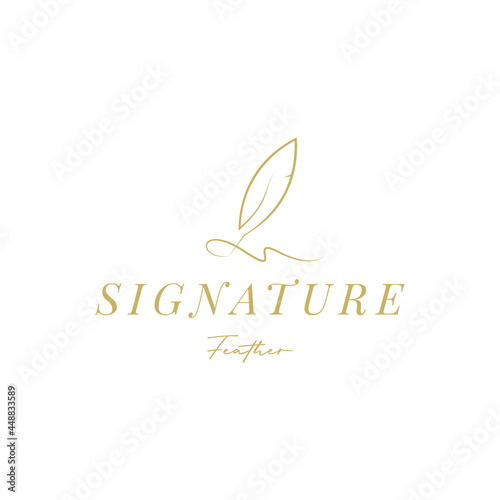 Quill Feather Pen, Minimalist Signature Handwriting logo design vector