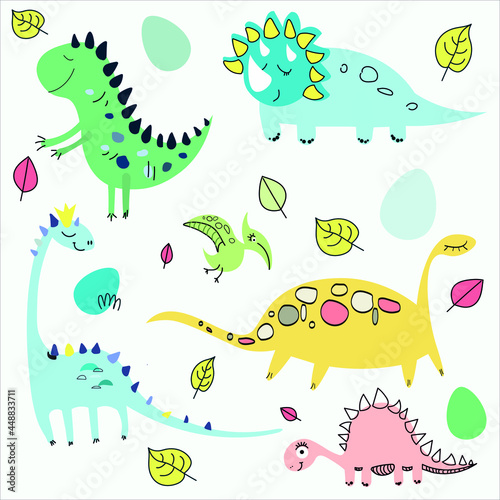 Dinosaurs have fun. Children s print. An illustration for children of colorful dinosaurs 
