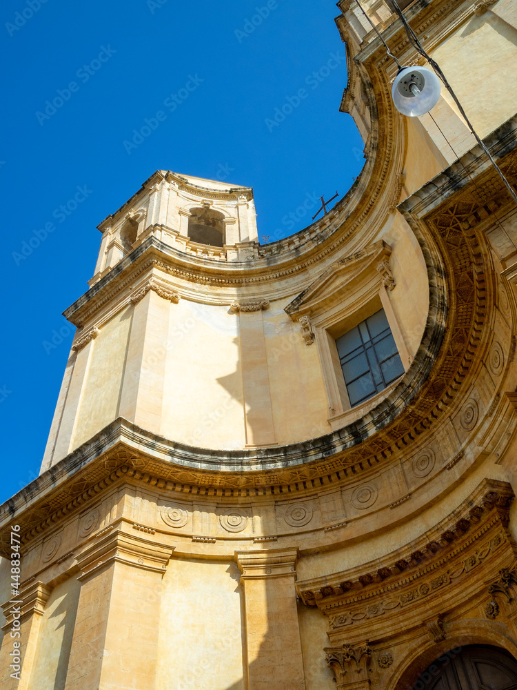 Looking up at the towers of the Chiesa di Montevergine, Noto