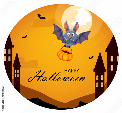 Happy Halloween. Cute bat carrying basket